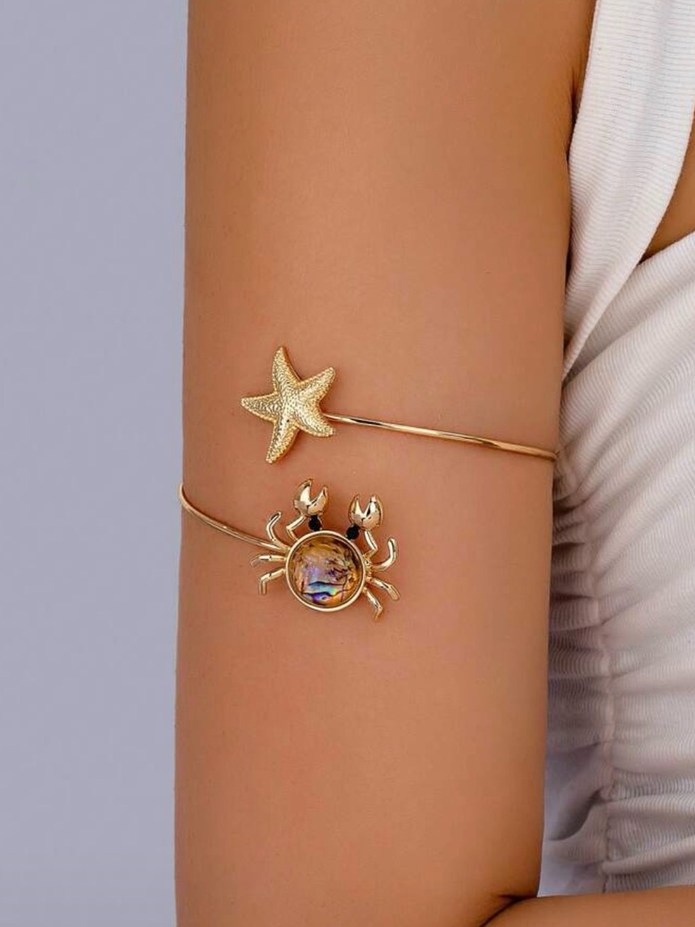 Anthropologie Gold Starfish and Crab Cuff Bracelet - Gold - Picture 1 of 3